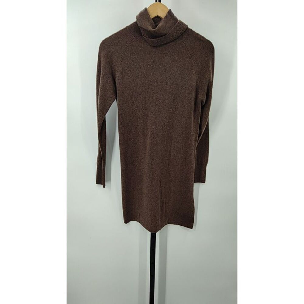Quince Women Mongolian Cashmere Turtleneck Sweater Mini Dress Brown S - Picture 2 of 3